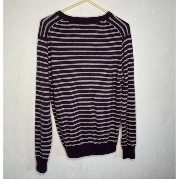 Dartmoor Cashmere Sweater Mens size L Purple Gray Striped V-neck Pullover Career - Picture 4 of 6